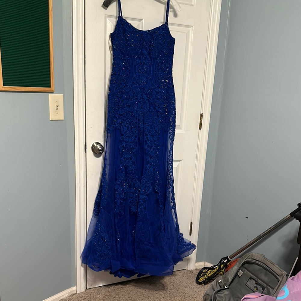 Elegant Royal Blue Beaded Gown